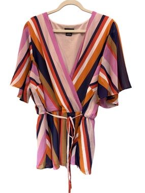 City Chic Gelato Striped Faux Wrap Blouse size 22